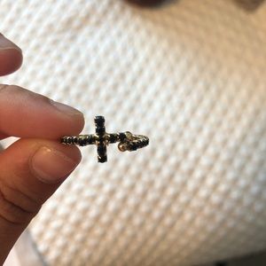 Black Beaded Cross Ring